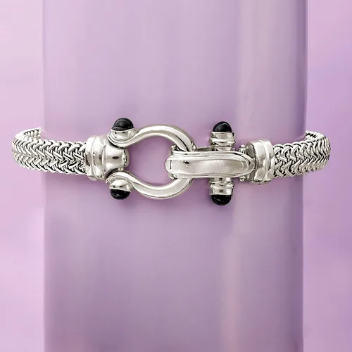 Miniatura 5 de Ross-Simons Italian Sterling Silver Horsebit Bracelet With Black Onyx