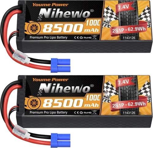 2S Lipo Battery 8500mAh 7.4V RC Battery100C Estuche rígido con conector EC5 compatible con Arrma Axial 1/8 1/10 Escala RC Vehículo Coche Camión