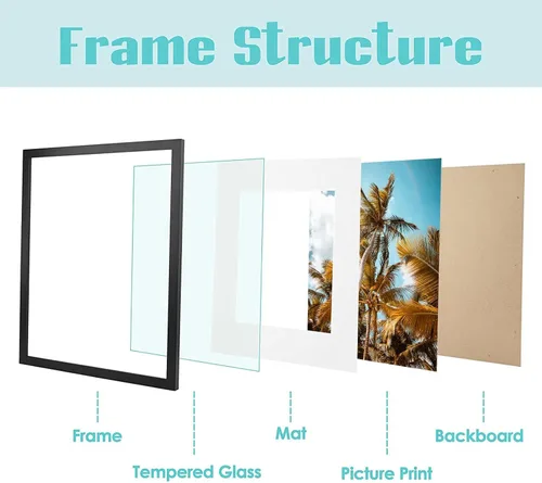 Miniatura 3 de Frametory, Marco de fotos de 11 x 14 pulgadas con paspartú para fotos de 8 x 10 pulgadas, moldeado ancho de vidrio de alta definición, accesorios
