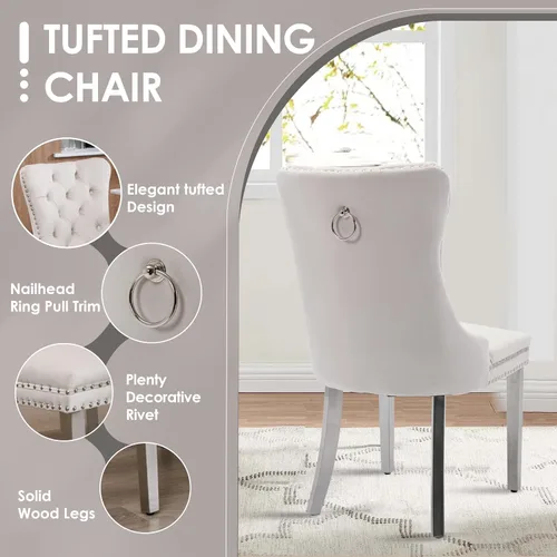 Miniatura 5 de Juego de mesa de comedor redonda de cristal moderno de mediados de siglo para 4, juego de vajilla circular de lujo plateado de 5 piezas, juego
