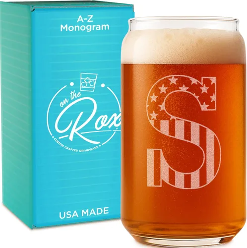 Vasos de cerveza con monograma para hombres (A-Z) de 16 onzas - Regalos de cerveza para hombres, hermano, hijo, papá, vecino - Regalos únicos de