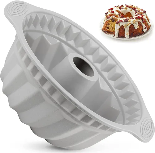 Miniatura 14 de Kenond Moldes para Pasteles de Silicona de 9.5 Pulgadas, Molde para Pastel Acanalado Antiadherente con Mango Resistente, Moldes para Hornear Rosa