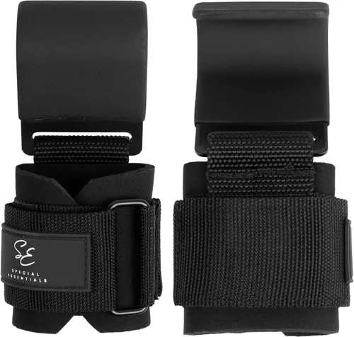 Miniatura 4 de Special Essentials Ganchos de levantamiento de pesas: 1 par de ganchos de acero de alta calidad con correas acolchadas para la muñeca para un mejor