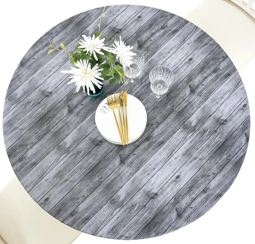 Miniatura 19 de Rally Home Goods Mantel redondo de vinilo ajustable para interiores y exteriores, respaldo de franela, borde elástico, cubierta de plástico Mármol