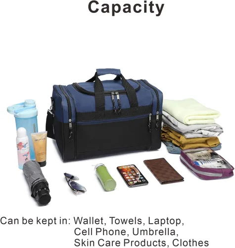 Miniatura 3 de AirBuyW Bolsa de lona de 16 pulgadas, de viaje, para fin de semana, para deporte, gimnasio, correa ajustable para hombres y mujeres, Azul Real