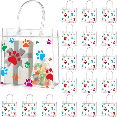 Miniatura 9 de Teling Paquete de 20 bolsas de regalo de PVC transparente con asa de perro con asa, bolsas de plástico reutilizables transparentes para cachorros