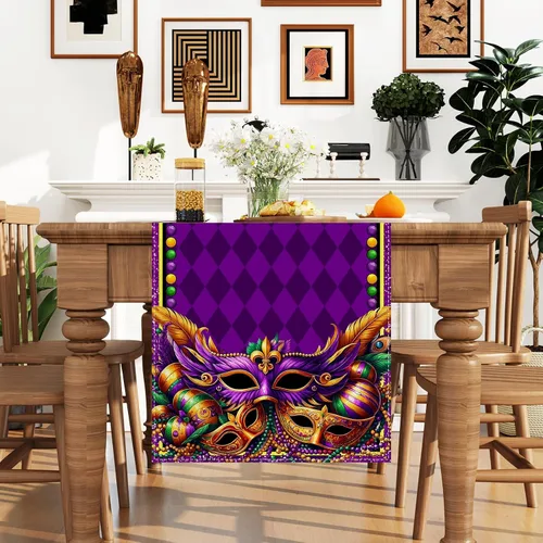Miniatura 2 de Camino de mesa de Mardi Gras, carnaval de Brasil, Nueva Orleans, martes graso, mantel para fiesta de máscaras, decoración y suministros de diamantes