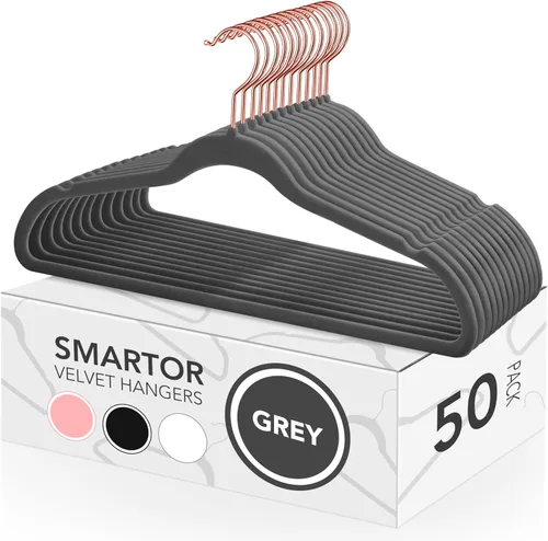 Miniatura 9 de Smartor Perchas de terciopelo rosa – Paquete de 50 perchas de fieltro antideslizantes de terciopelo rosa dorado, perchas de fieltro de alta