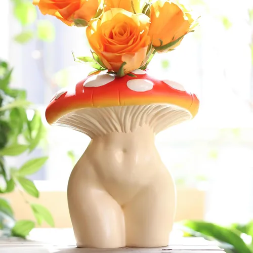 Miniatura 7 de GUGUGO Jarrón de Cuerpo de Seta para Flores, Decoración Divertida de Seta, Jarrones de Forma de Dama para Flores, Decoración Única y Linda de Cabeza