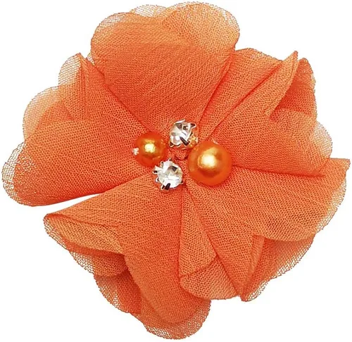 Chenkou Craft Paquete de 12 lazos de cinta de flores de gasa con cuentas de 2-3/8 pulgadas (2.362 in), apliques de decoración de boda a granel