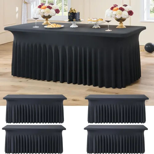 Miniatura 77 de Paquete de 2 manteles de spandex para mesas rectangulares de 8 pies, mantel elástico rosa de 8 pies, manteles ajustados, falda de mesa para fiestas