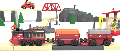Miniatura 7 de Tren eléctrico de juguete para pistas de madera, juguetes de tren motorizado de Navidad para niños pequeños, tren a pilas incluye luces, sonidos