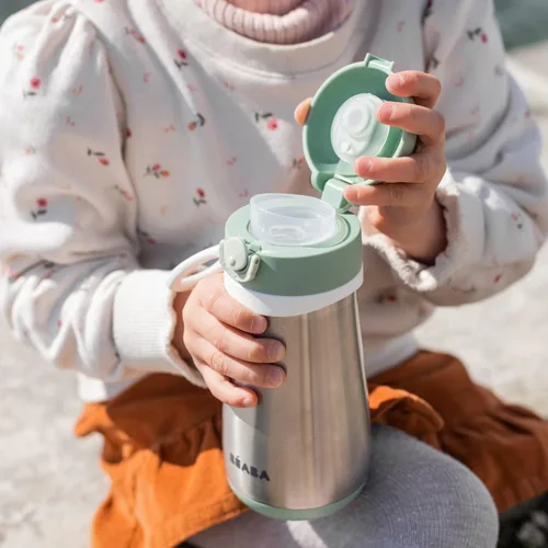 Miniatura 6 de BEABA - Botella de agua para niños con aislamiento de acero inoxidable, termo con boquilla a prueba de derrames y parte superior cerrada, perfecta