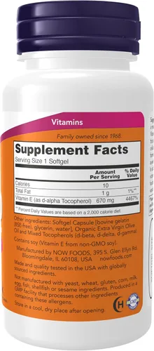 Miniatura 2 de NOW Foods Suplementos, Vitamina E-1,000 UI Tocoferoles Mixtos, Protección Antioxidante*, 50 Cápsulas Blandas