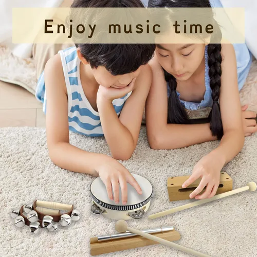 Miniatura 7 de VINJOE Juego de música de madera - Juguetes de instrumentos musicales para niños, instrumentos de percusión de madera natural, juguete
