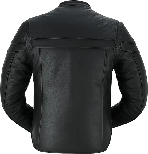Miniatura 4 de Daniel Smart - Chaqueta de cuero negro para hombre, con cuello mandarín, con bolsillos interiores