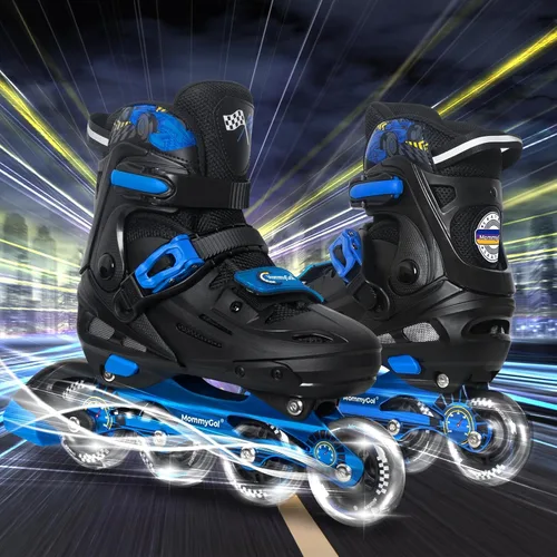 Miniatura 5 de MammyGol Patines en línea para niños y niñas jóvenes, patines ajustables de 4 tallas con ruedas intermitentes de PU, patines en línea agresivos