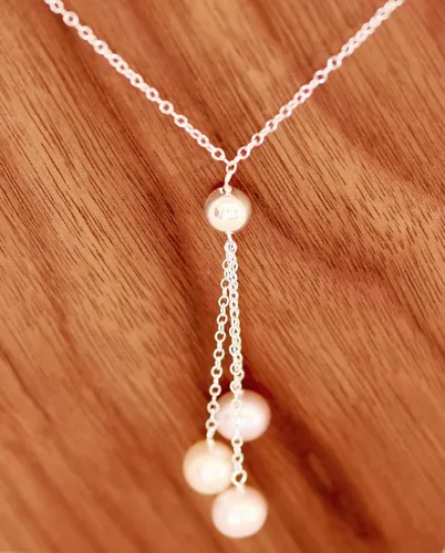 Miniatura 7 de Collar Lariat de plata de ley con 3 perlas cultivadas de agua dulce, 18 largo, Plata esterlina, Perla