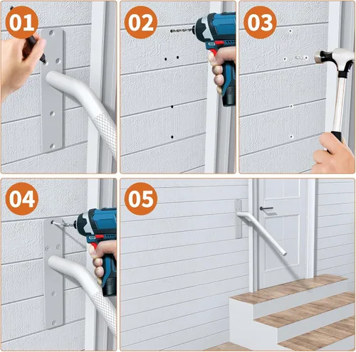 Miniatura 3 de Munzong - Barandillas blancas de 16 pulgadas para escaleras de 1 a 3 escalones, barandilla antideslizante de acero inoxidable SUS304 para escaleras