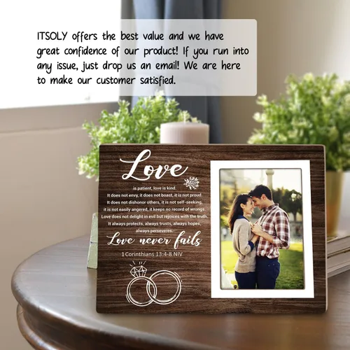 Miniatura 3 de Marco de fotos rústico, marco de fotos para parejas, 1 Corinthians 13:4-8 Love Never Fails, regalo de pareja para aniversario de boda, compromiso
