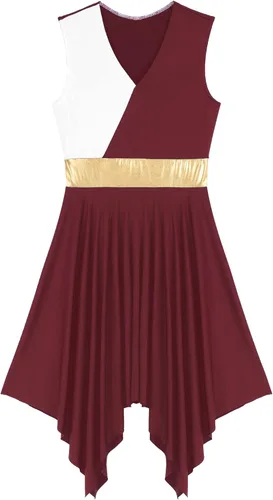 Miniatura 90 de easyforever Vestido de baile sin mangas con bloques de color para mujer, alabanza litúrgica, ropa de baile lírico, vestido de bata de adoración