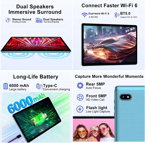 Miniatura 5 de DMOAO Tableta, tabletas de 10.1 pulgadas, tableta Android 14 con 18 GB de RAM+128 GB de ROM/1TB Expand, CPU Octa-Core 1.8GHz, batería de 6000 mAh