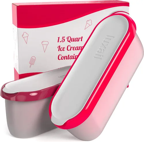 Recipientes de helado para helado casero, contenedor reutilizable para congelador, con tapas, paquete de 2, sin BPA, apto para lavavajillas, doble