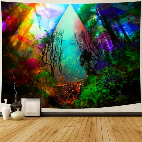 Delur Tapiz de Bosque Árbol de la Vida Tapiz de Selva Tropical Colgante de Pared Paisaje Natural Colorido Místico Psicodélico Espiritual Cabecero