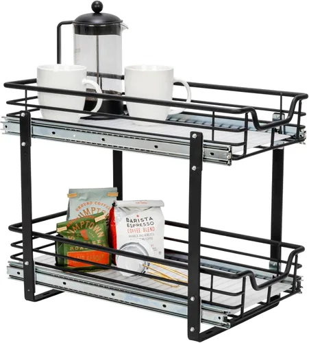 Miniatura 14 de Household Essentials Organizador deslizante de dos niveles de acero blanco con forros de plástico