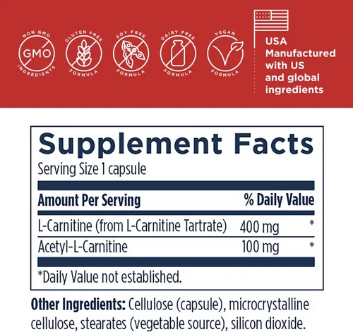 Miniatura 3 de Designs for Health Carnitine Synergy - 400 mg de L-carnitina (de tartrato de carnitina) + 100 mg de acetil L-carnitina píldoras - sin OMG +