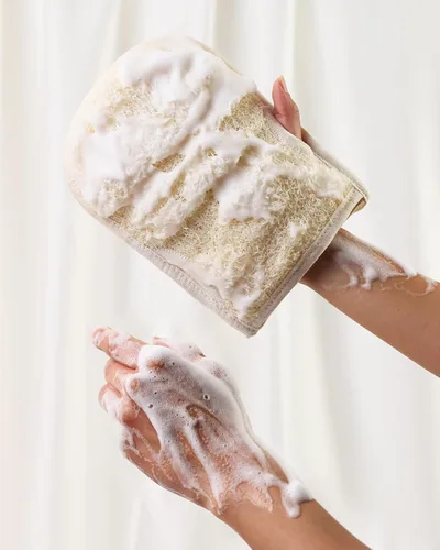 Miniatura 3 de Guantes exfoliantes de lufa prémium – Esponja de Loufa egipcia natural para piel suave y radiante – Exfoliación suave y limpieza profunda