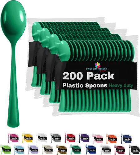 Miniatura 14 de Party Solids - Cubertería de plástico resistente, 200 piezas, cucharas desechables de plástico amarillas, cubiertos, cubiertos Amarillo