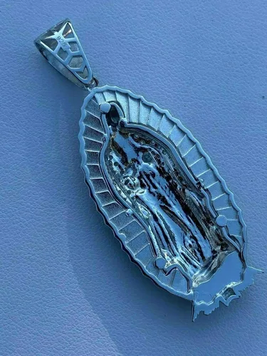Miniatura 5 de Harlembling Solid 925 Sterling Silver - Men's Virgin Mary Pendant - Iced Nuestra Señora de Guadalupe