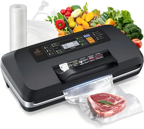Máquina selladora al vacío de 95 kpa, sellador de alimentos totalmente automático comercial actualizado 2025, funciones 10 en 1 y potente sistema de