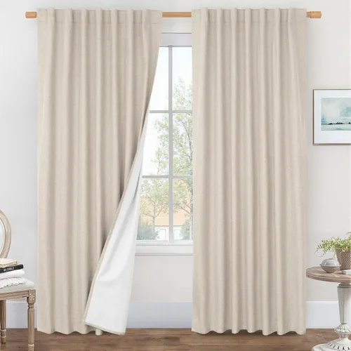 Miniatura 39 de LAMIT Cortinas de lino natural 100 % opacas para ventana, para dormitorio, 45 pulgadas, cortinas térmicas con textura de lino estilo granja