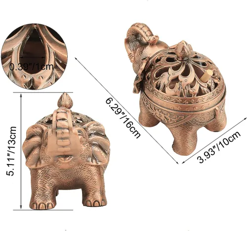 Miniatura 2 de K COOL Soporte de metal para incienso de reflujo de elefante, quemador de incienso, portavelas con tapa, adorno de aromaterapia, decoración de Verde