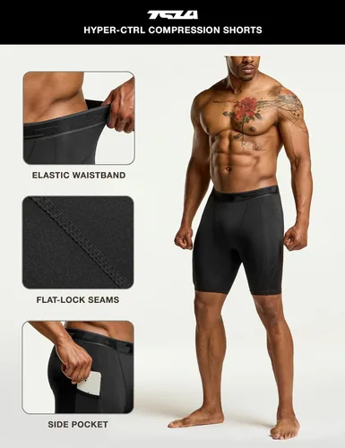 Miniatura 6 de TSLA Men's Athletic Compression Shorts, Active Cool Dry Sports Performance Running Tights with Pocket