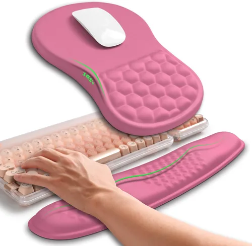 Miniatura 18 de Hokafenle Combinación 2 en 1, reposamuñecas para teclado ondulado y alfombrilla ergonómica para mouse con curvatura, soporte de muñeca para aliviar
