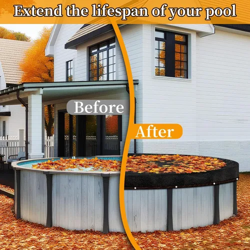 Miniatura 2 de Red de hojas redondas de 18 pies para piscinas sobre el suelo, cubierta de malla para atrapar hojas, lona de malla con ojales, red resistente
