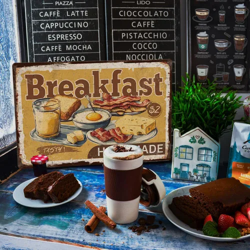 Miniatura 7 de 1 letrero de metal vintage de 12 x 8 pulgadas, placa retro para desayuno, huevo frito, queso, tocino, oliva, con 4 agujeros preperforados