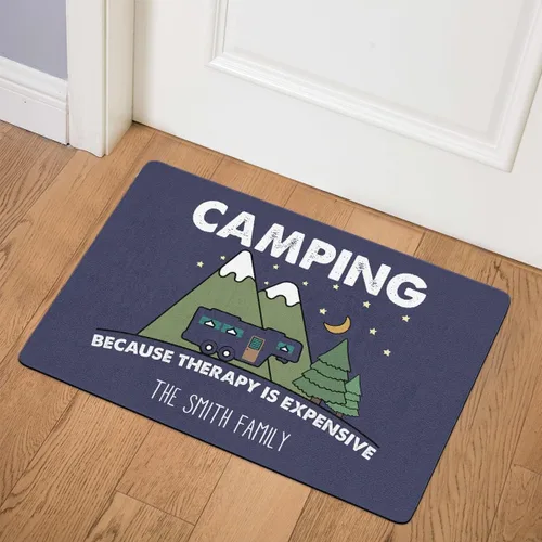 Miniatura 2 de Felpudo personalizado de Happy Campers RV – Tapete personalizado con nombre de la familia Home is Where We Park It; tapete para puerta de estilo 2