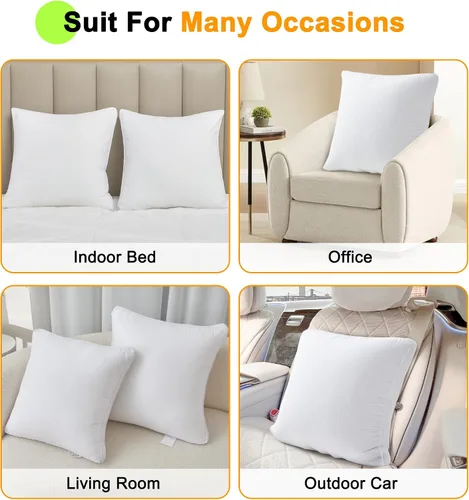 Miniatura 6 de Juego de 2 almohadas de plumón alternativo de alta calidad de 20 x 20 pulgadas, almohadas ultra afelpadas con funda de 100% algodón para sofá, sofá