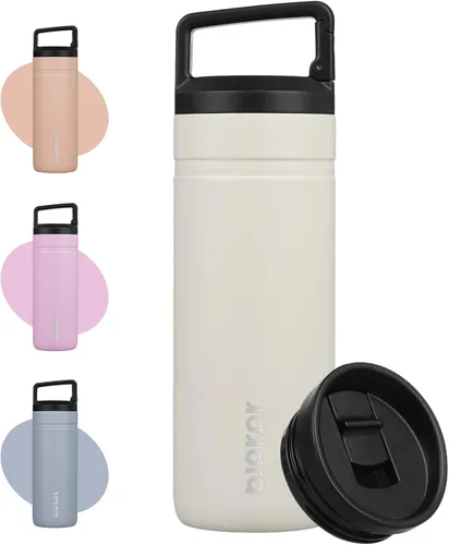 Miniatura 11 de BJPKPK - Botella de agua aislada con 2 tapas, vaso/taza de viaje de acero inoxidable de 20 onzas con aislamiento al vacío de doble pared, taza