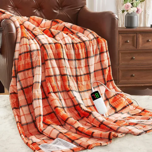 Miniatura 13 de Manta térmica negra eléctrica, manta térmica de 50 x 60 pulgadas con 10 niveles de calor y 8 horas de apagado automático, manta de sherpa suave a