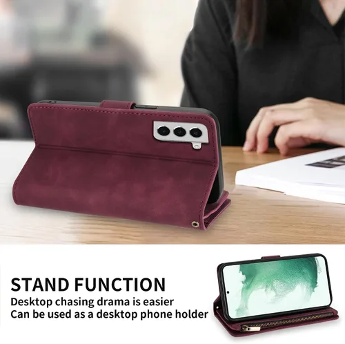 Miniatura 7 de ZZXX Funda para Samsung Galaxy S22 Plus con ranura para tarjeta, piel sintética suave de alta calidad, con cremallera, con correa para la muñeca