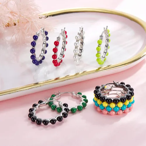 Miniatura 6 de Aretes de aro de perlas para mujer, plata de ley 925, chapados en oro, multcolors simulados, joyería de perlas de concha weinuo