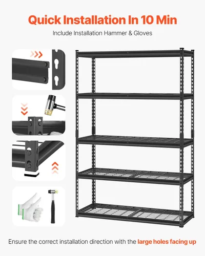 Miniatura 7 de VEVOR Estantes de almacenamiento, 2500 libras, estantería de garaje resistente de 5 niveles, 18 pulgadas de profundidad x 48 pulgadas de ancho x 72