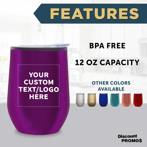 Miniatura 2 de DISCOUNT PROMOS Vasos de vino personalizados sin tallo de 12 onzas, juego de 6/12/24, paquete a granel personalizado, aislados, perfectos para vino