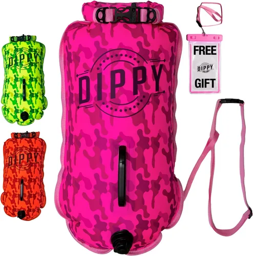 DIPPY Swim Buoy for Open Water Swimmers | 28L Waterproof Dry Bag Tow Float Swim Bubble for Adults | Triathlon Dry Bag | Sea Swimming Float | Drybag