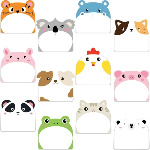 Yinder 24 blocs de notas adhesivas divertidas Kawaii de animales, notas adhesivas de dibujos animados a granel, regalo autoadhesivo para San